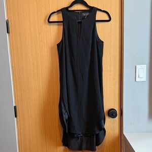 Rag & Bone Black Sleeveless High Low Silk and Leather Dress with Petal Hem